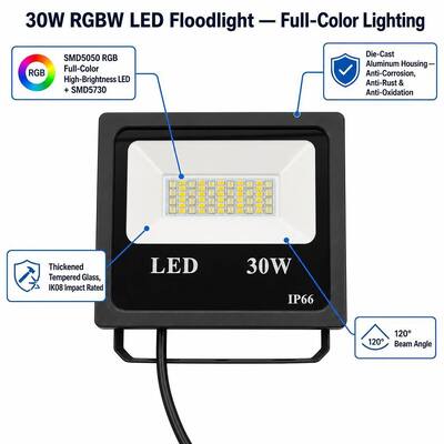 Ip66 Outdoor Rgbw Floodlight Led Lights 30W For Theme Park Christmas